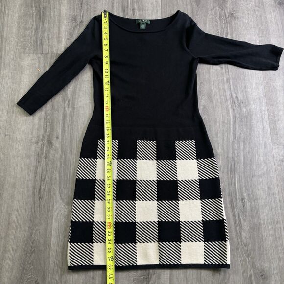 Lauren Ralph Lauren Knit Dress Women's Size Medium Black White Check Stretch - Picture 7 of 12